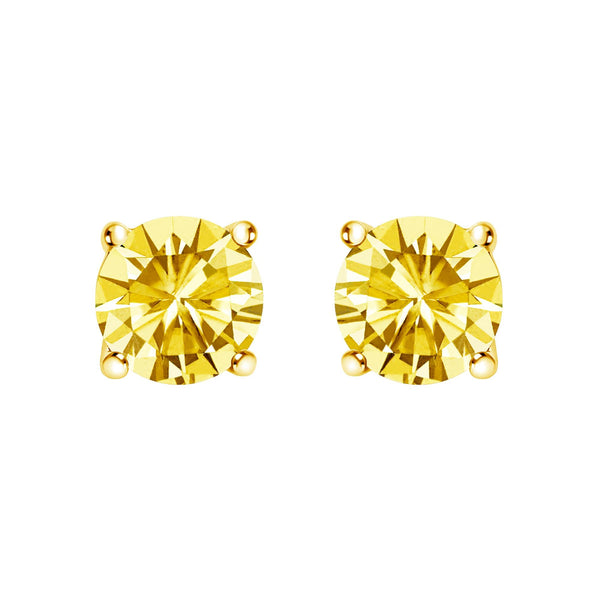 14K Gold Lab Grown Yellow Diamond Solitaire Stud Earrings