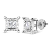 .925 Sterling Silver Miracle Set Princess-cut Diamond Solitaire Stud Earrings (H-I Color, I2-I3 Clarity)-1 thumbnail 2