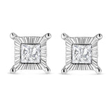 .925 Sterling Silver Miracle Set Princess-cut Diamond Solitaire Stud Earrings (H-I Color, I2-I3 Clarity)-3 thumbnail 4