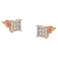 10K two-tone gold stud earrings with princess-cut composite diamond stones