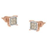 10K two-tone gold stud earrings with princess-cut composite diamond stones thumbnail 1