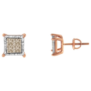 10K Two-Toned Princess-Cut Composite Diamond Stud Earrings (1/2 cttw, J-K Color, I1-I2 Clarity)-1