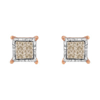 10K Two-Toned Princess-Cut Composite Diamond Stud Earrings (1/2 cttw, J-K Color, I1-I2 Clarity)