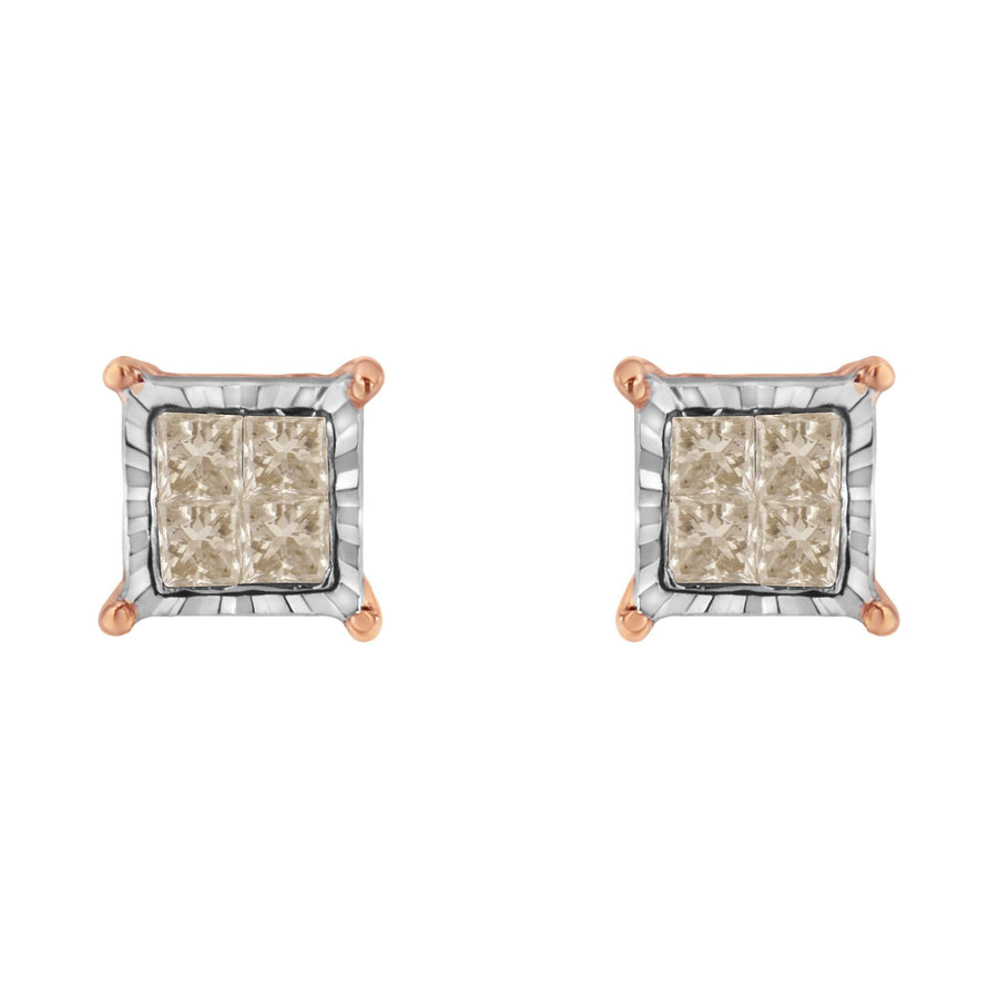 10K Two-Toned Princess-Cut Composite Diamond Stud Earrings (1/2 cttw, J-K Color, I1-I2 Clarity)