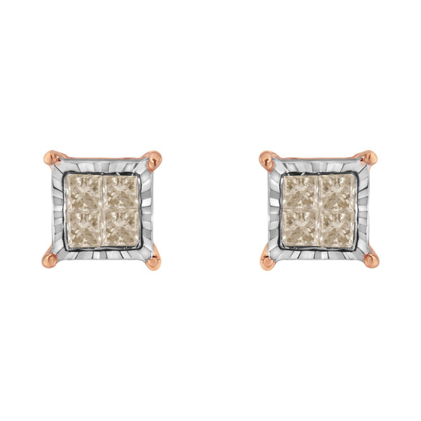 10K Two-Toned Princess-Cut Composite Diamond Stud Earrings (1/2 cttw, J-K Color, I1-I2 Clarity)