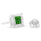 Sterling Silver Color Treated Princess Diamond Quad Stud Earring (1/2 cttw, Green Color, I1-I2 Clarity)-4 thumbnail 5