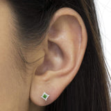 Sterling Silver Color Treated Princess Diamond Quad Stud Earring (1/2 cttw, Green Color, I1-I2 Clarity)-2 thumbnail 3