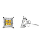 .925 Sterling Silver 1/2 Cttw Yellow Princess Diamond Quad Stud Earring-3 thumbnail 4