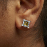 .925 Sterling Silver 1/2 Cttw Yellow Princess Diamond Quad Stud Earring-2 thumbnail 3