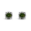 925 sterling silver stud earrings with rose cut green diamond solitaire stones