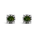 925 sterling silver stud earrings with rose cut green diamond solitaire stones thumbnail 1