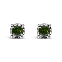 Sterling Silver Rose Cut Treated Green Diamond Solitaire Stud Earrings (0.25 cttw, Green Color, I2-I3 Clarity)