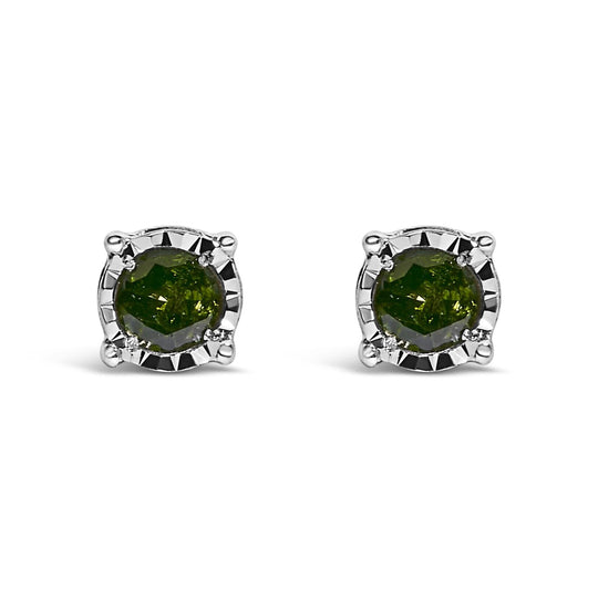 925 sterling silver stud earrings with rose cut green diamond solitaire stones