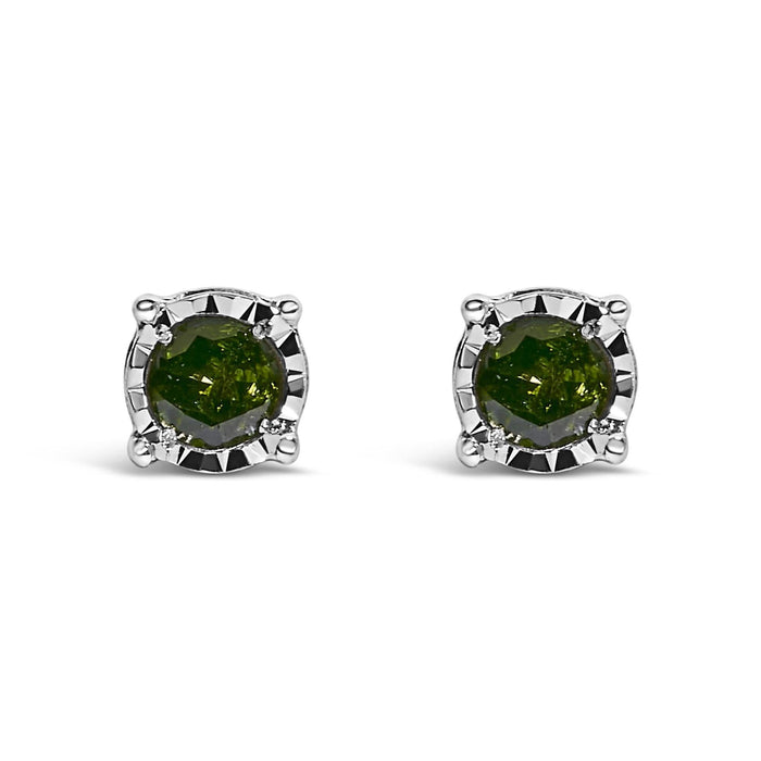 Sterling Silver Rose Cut Treated Green Diamond Solitaire Stud Earrings (0.25 cttw, Green Color, I2-I3 Clarity)