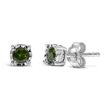 Sterling Silver Rose Cut Treated Green Diamond Solitaire Stud Earrings (0.25 cttw, Green Color, I2-I3 Clarity)-1 thumbnail 2
