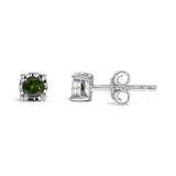 Sterling Silver Rose Cut Treated Green Diamond Solitaire Stud Earrings (0.25 cttw, Green Color, I2-I3 Clarity)-3 thumbnail 4