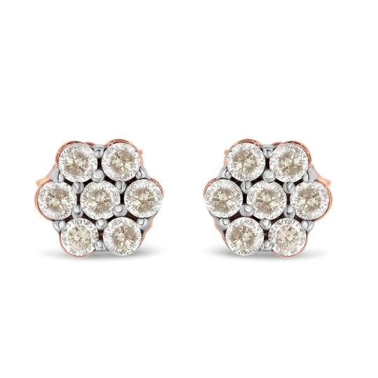 10K rose gold ring with round diamond stones in a floral cluster