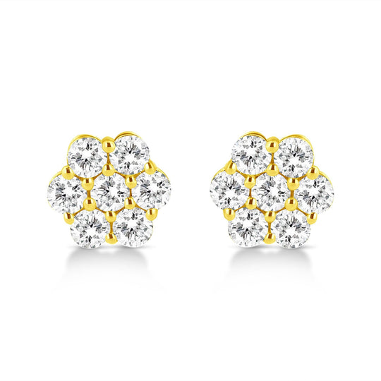 14K Yellow Gold 1/2 Cttw Brilliant Round Cut Diamond Floral Cluster Stud Earrings with Pushbacks (J-K Color, VS2-SI1 Clarity)-0