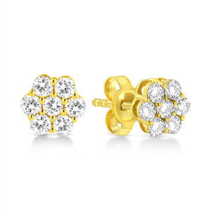 14K Yellow Gold 1/2 Cttw Brilliant Round Cut Diamond Floral Cluster Stud Earrings with Pushbacks (J-K Color, VS2-SI1 Clarity)-1