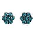 925 sterling silver floral stud earrings with blue diamond cluster stones