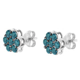 Sterling Silver Treated Blue Diamond Floral Stud Earrings (1 cttw, Blue Color, I2-I3 Clarity)-3 thumbnail 4