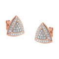 14K rose gold ring with 4 trillion diamond stones in a halo setting