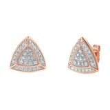 14K Rose Gold over .925 Sterling Silver Diamond-Accented Trillion Shaped 4-Stone Halo-Style Stud Earrings (H-I Color, I2-I3 Clarity)-1 thumbnail 2