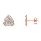 14K Rose Gold over .925 Sterling Silver Diamond-Accented Trillion Shaped 4-Stone Halo-Style Stud Earrings (H-I Color, I2-I3 Clarity)-3 thumbnail 4