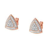 14K Rose Gold over .925 Sterling Silver Diamond-Accented Trillion Shaped 4-Stone Halo-Style Stud Earrings (H-I Color, I2-I3 Clarity)-4 thumbnail 5
