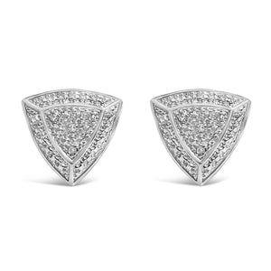 .925 Sterling Silver Diamond-Accented Trillion Shaped 4-Stone Halo-Style Stud Earrings (H-I Color, I2-I3 Clarity)-1