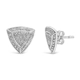 .925 Sterling Silver Diamond-Accented Trillion Shaped 4-Stone Halo-Style Stud Earrings (H-I Color, I2-I3 Clarity)-4 thumbnail 5