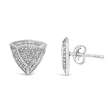 .925 Sterling Silver Diamond-Accented Trillion Shaped 4-Stone Halo-Style Stud Earrings (H-I Color, I2-I3 Clarity)-3 thumbnail 4