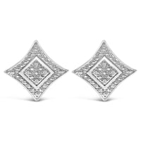 .925 Sterling Silver Diamond Accented 4-Stone Four Pointed Star Shaped Halo-Style Stud Earrings (H-I Color, I2-I3 Clarity)