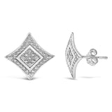 .925 Sterling Silver Diamond Accented 4-Stone Four Pointed Star Shaped Halo-Style Stud Earrings (H-I Color, I2-I3 Clarity)-3 thumbnail 4