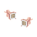 14K rose gold earrings with 2 princess-cut diamond stones