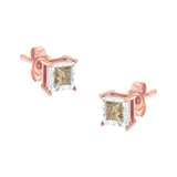 14K rose gold earrings with 2 princess-cut diamond stones thumbnail 1