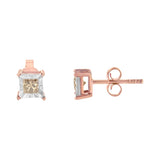 14K Rose Gold Plated Two-Tone .925 Sterling Silver 1/2 Cttw Princess-Cut Square Diamond Solitaire Miracle-Plate Stud Earrings (K-L Color, I2-I3 Clarity)-1 thumbnail 2
