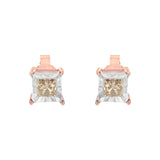 14K Rose Gold Plated Two-Tone .925 Sterling Silver 1/2 Cttw Princess-Cut Square Diamond Solitaire Miracle-Plate Stud Earrings (K-L Color, I2-I3 Clarity)-3 thumbnail 4