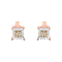 14K Rose Gold Plated Two-Tone .925 Sterling Silver 1/2 Cttw Princess-Cut Square Diamond Solitaire Miracle-Plate Stud Earrings (K-L Color, I2-I3 Clarity)