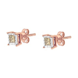 14K Rose Gold Plated Two-Tone .925 Sterling Silver 1/2 Cttw Princess-Cut Square Diamond Solitaire Miracle-Plate Stud Earrings (K-L Color, I2-I3 Clarity)-4 thumbnail 5