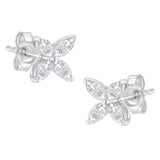 14K Gold Marquise Diamond 8 Stone Floral Leaf Stud Earrings (I-J Color, SI2-I1 Clarity)-2 thumbnail 3