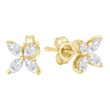 14K Gold Marquise Diamond 8 Stone Floral Leaf Stud Earrings (I-J Color, SI2-I1 Clarity)-4 thumbnail 5