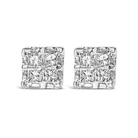 10k Yellow Gold Princess Diamond Quad Stud Earrings (1/4 cttw, J-K Color, I2-I3 Clarity)