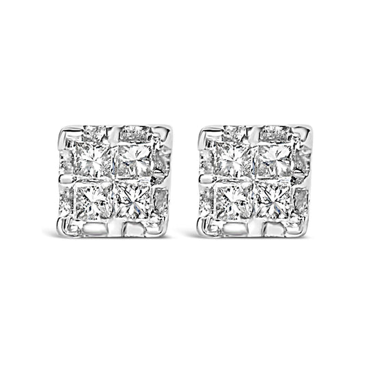 10k Yellow Gold Princess Diamond Quad Stud Earrings (1/4 cttw, J-K Color, I2-I3 Clarity)-0