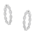 10K white gold hoop earrings with round diamond stones, 2 ct total