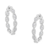 10K white gold hoop earrings with round diamond stones, 2 ct total thumbnail 1
