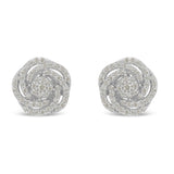 10K white gold earrings with rose-cut diamond stones in a floral cluster thumbnail 1