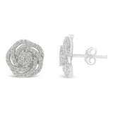 10k White Gold Rose-Cut Diamond Floral Cluster Earrings (1 cttw, I-J Color, I2-I3 Clarity)-1 thumbnail 2