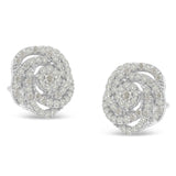 10k White Gold Rose-Cut Diamond Floral Cluster Earrings (1 cttw, I-J Color, I2-I3 Clarity)-3 thumbnail 4