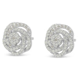 10k White Gold Rose-Cut Diamond Floral Cluster Earrings (1 cttw, I-J Color, I2-I3 Clarity)-4 thumbnail 5